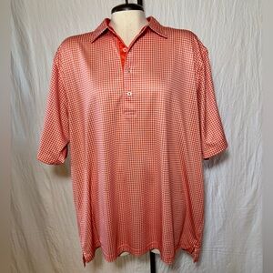 Donald Ross Orange White Checkered Short Sleeve Polo Shirt Sz L